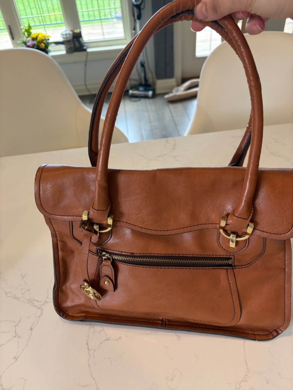 London Fog Cognac Brown Leather Shoulder Bag